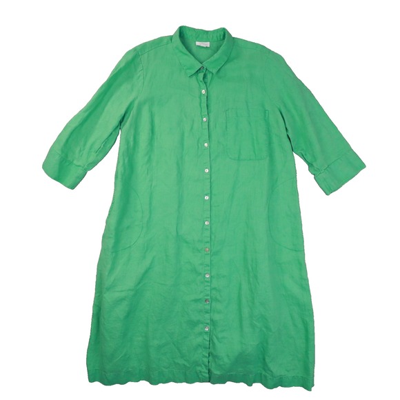 J.Jill 100% Linen Midi Shirt Dress Green Womens PXL Resortwear Beachy Travel - Picture 1 of 10